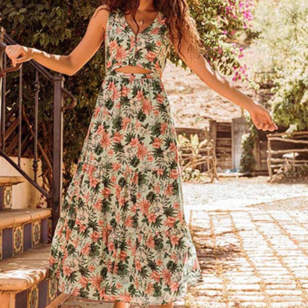 Lost + Wander Maxi Green Floral Dress Size S